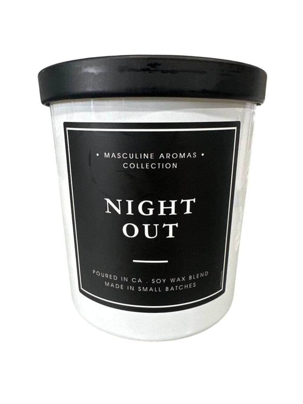 Leoben Night Out Scented Candle 9 Ounce Soy Wax Blend Masculine Aromas Black/Whi
